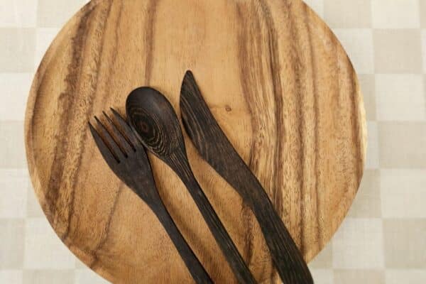 10 Inch Wooden Plate & Utensils Set