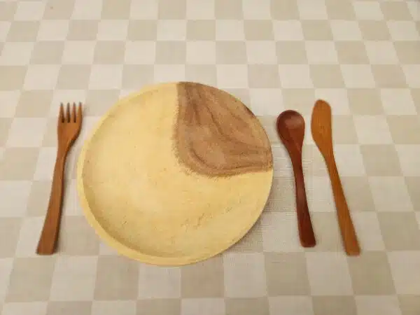 8 Inch Wooden Plate and Utensil Set