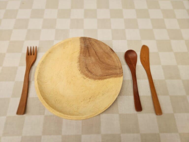 8 Inch Wooden Plate and Utensil Set
