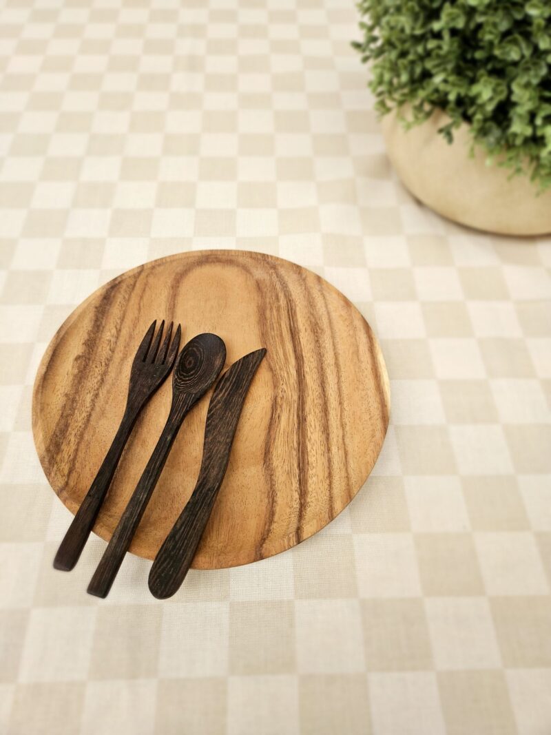 10 Inch Wooden Plate & Utensils Set - Image 2