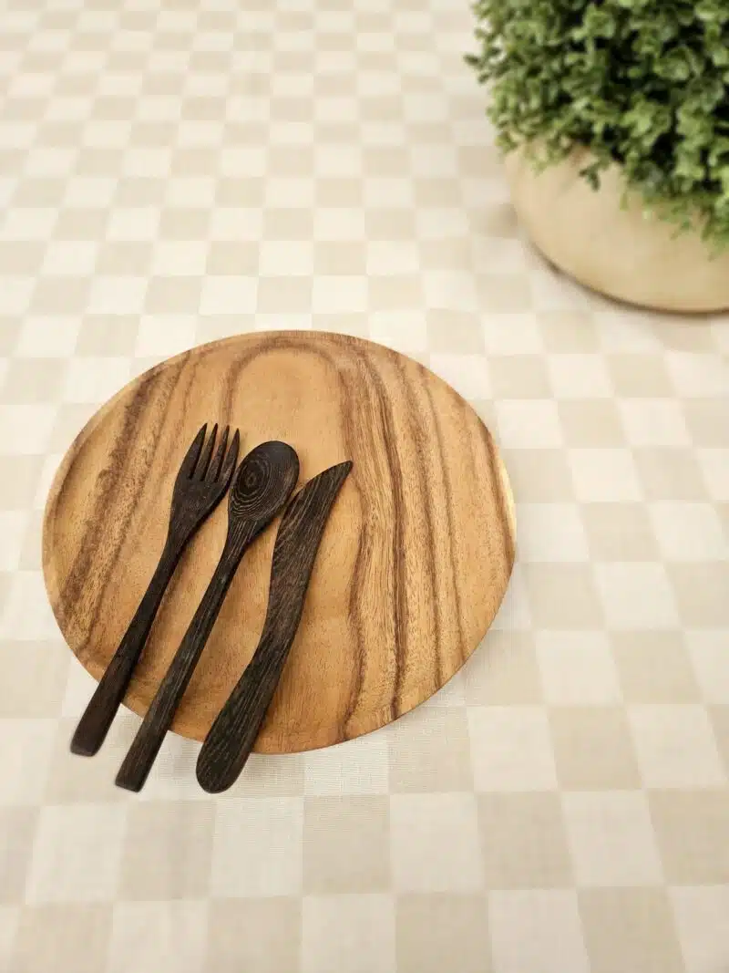 10 Inch Wooden Plate & Utensils Set - Image 2
