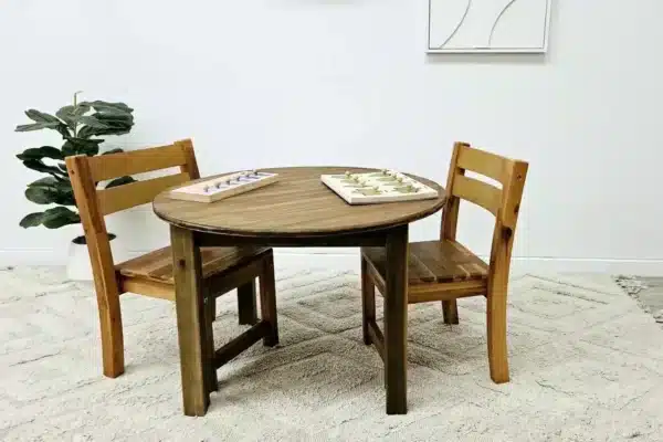 Hardwood Medium Round Table with 2 Stacking Chairs