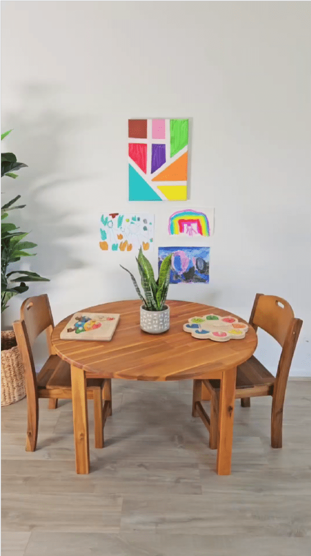 Acacia Large Round Table with 2 Stacking Chairs