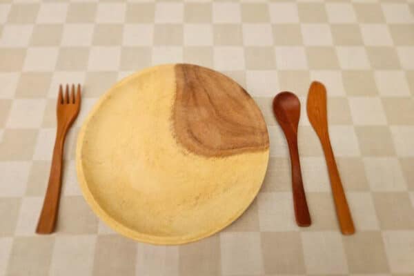 8 Inch Wooden Plate and Utensil Set