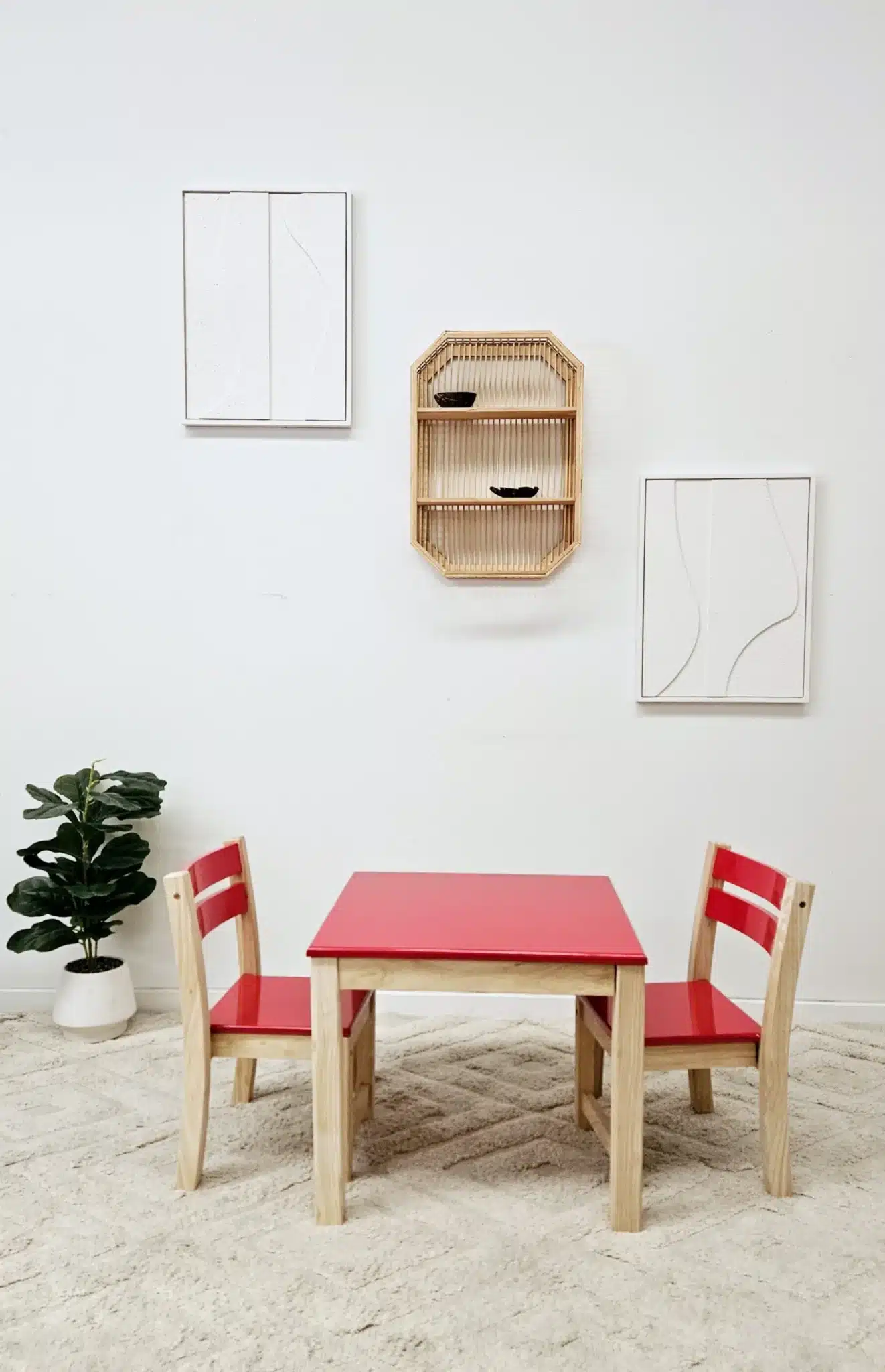 Red Top Timber Table with 2 Matching Chairs - 428432