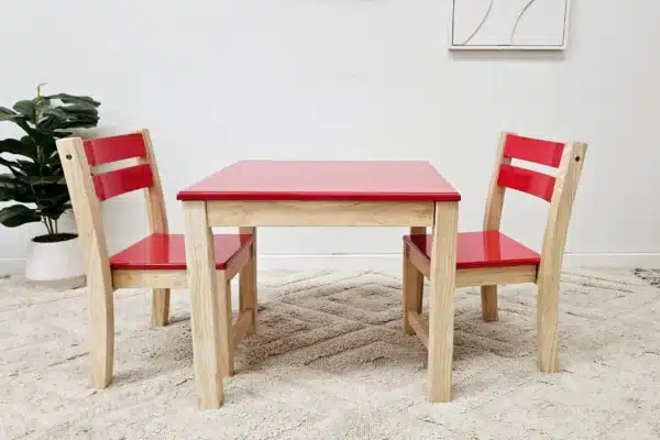 Red Top Timber Table with 2 Matching Chairs - 428432