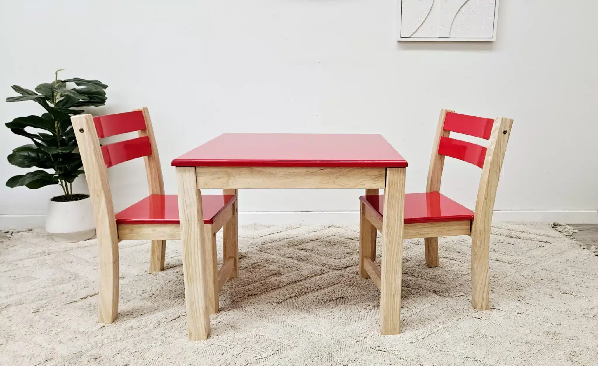 Red Top Timber Table with 2 Matching Chairs - 428432
