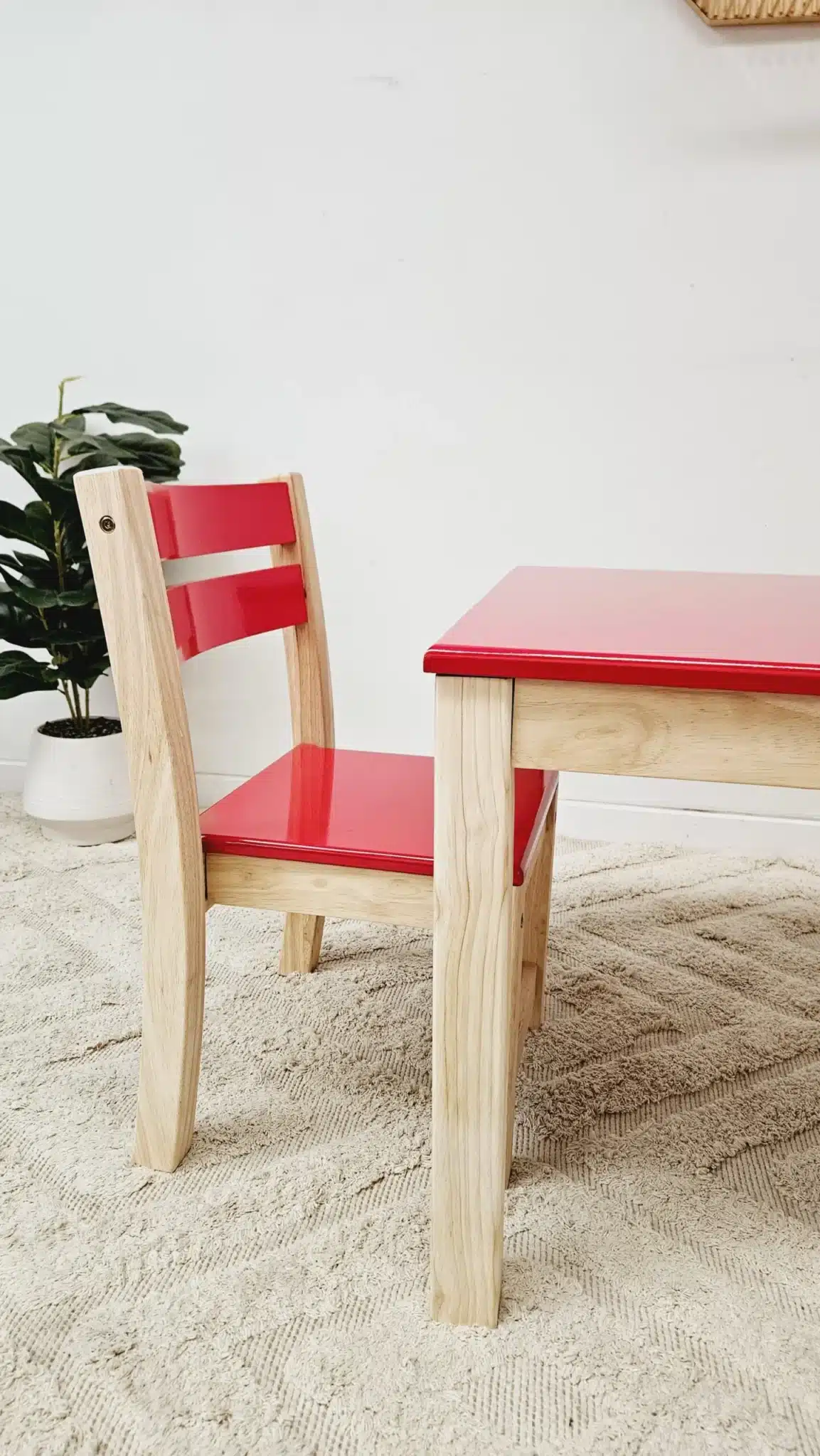 Red Top Timber Table with 2 Matching Chairs - 428432