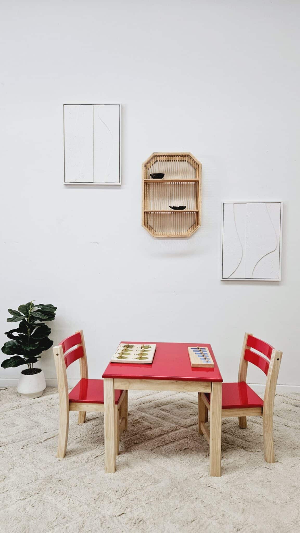 Red Top Timber Table with 2 Matching Chairs - 428432