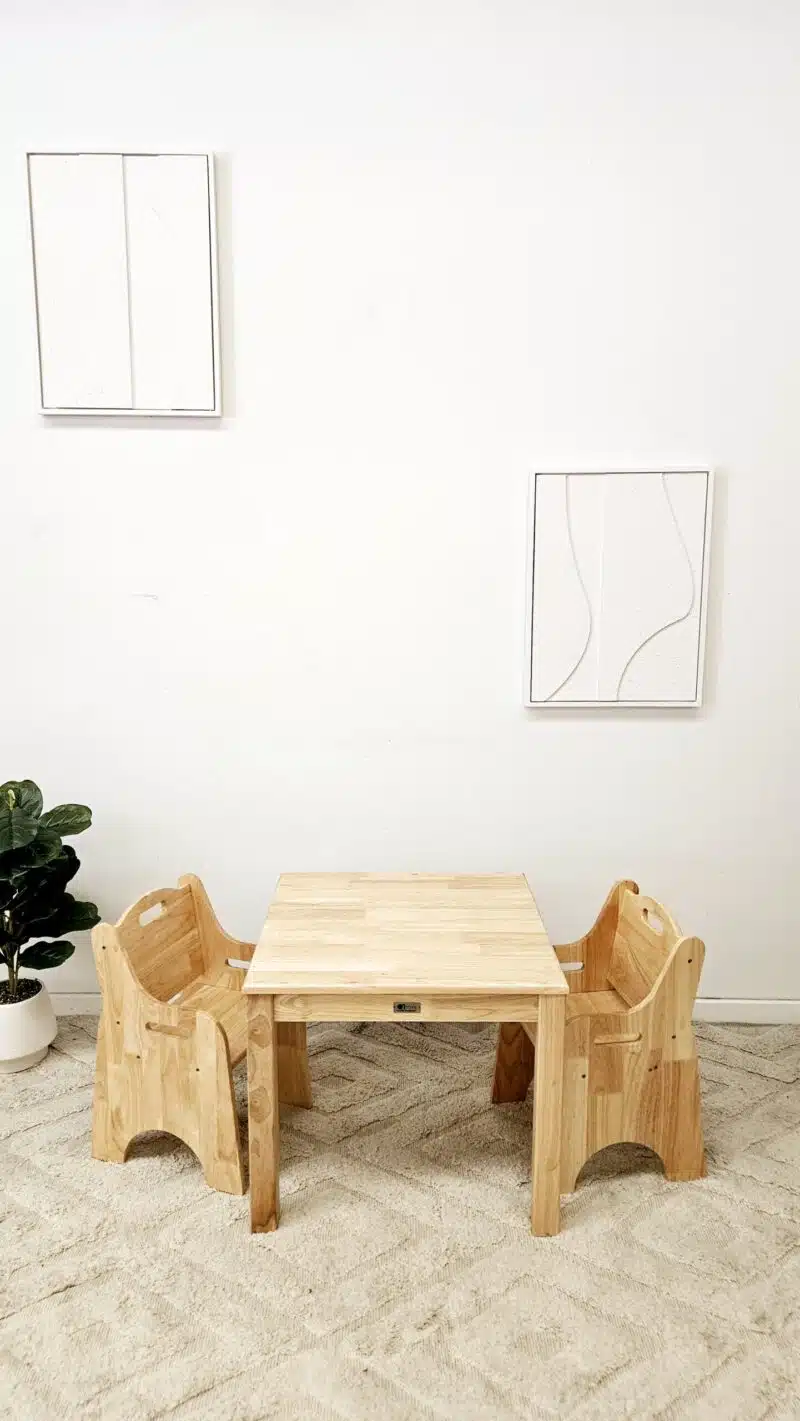Solid Timber Table with 2 Toddler Chairs