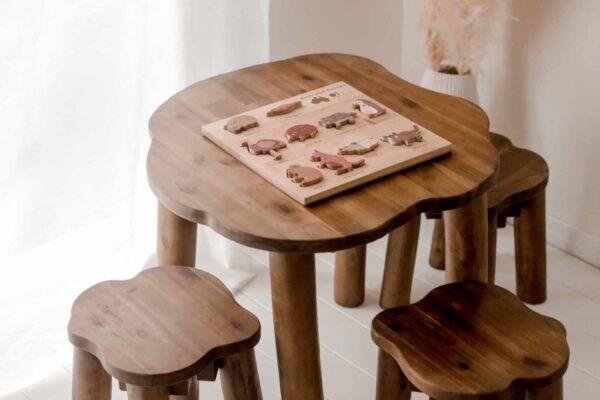 Hardwood Tree Table and 3 Stools Set
