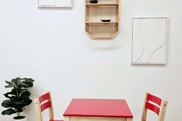 Red Top Timber Table with 2 Matching Chairs