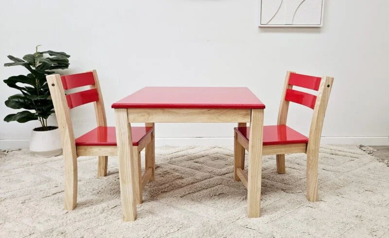 Red Top Timber Table with 2 Matching Chairs - Image 2