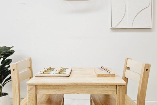 Solid Timber Table with 2 Stacking Chairs