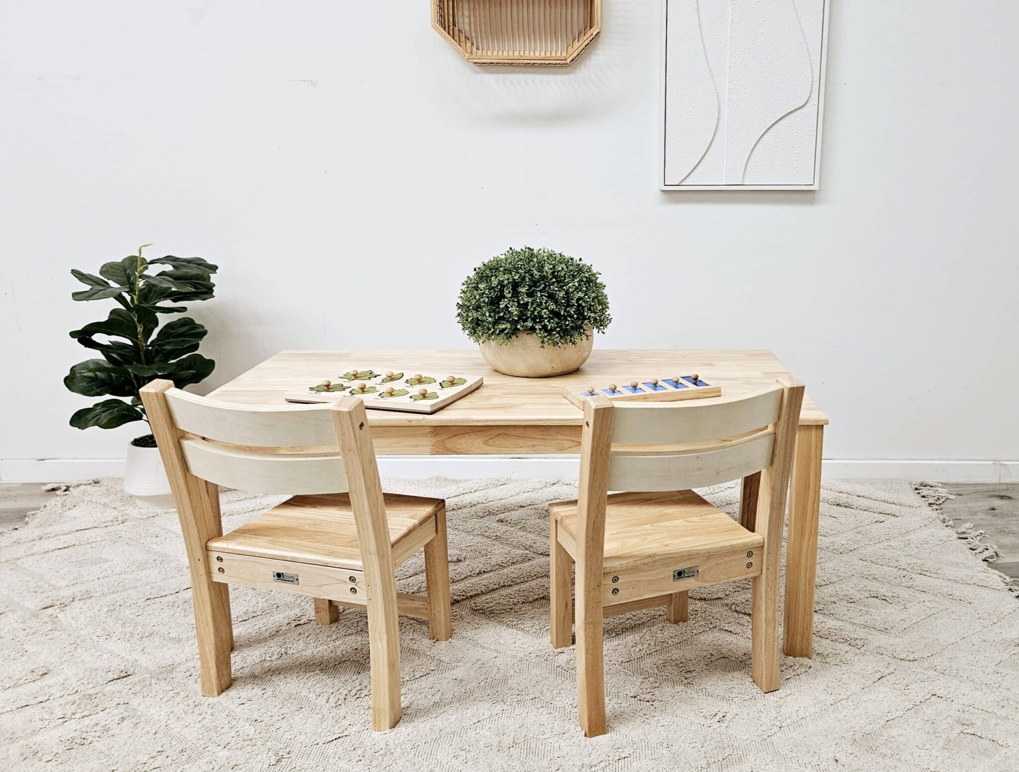 Solid Rectangular Table with 2 Stacking Chairs