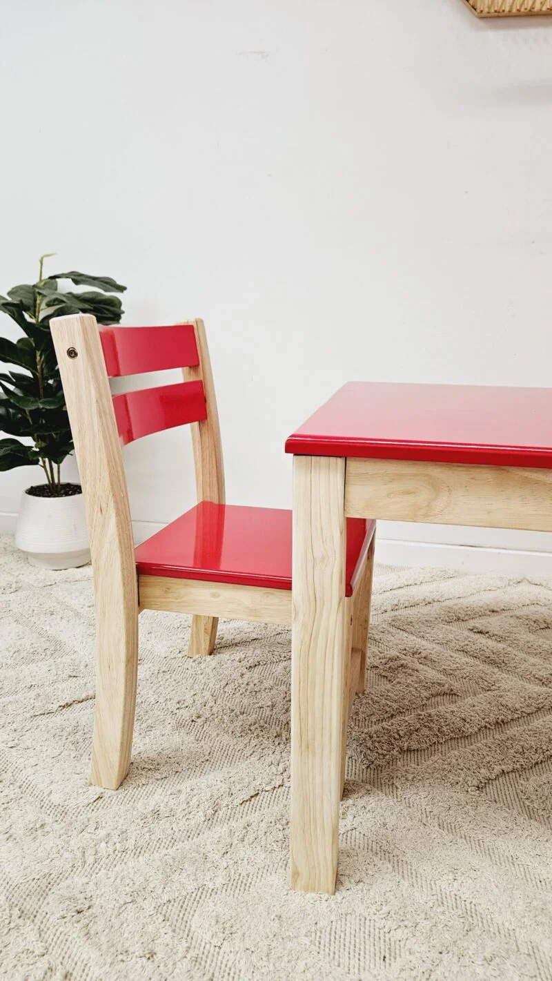 Red Top Timber Table with 2 Matching Chairs - Image 3