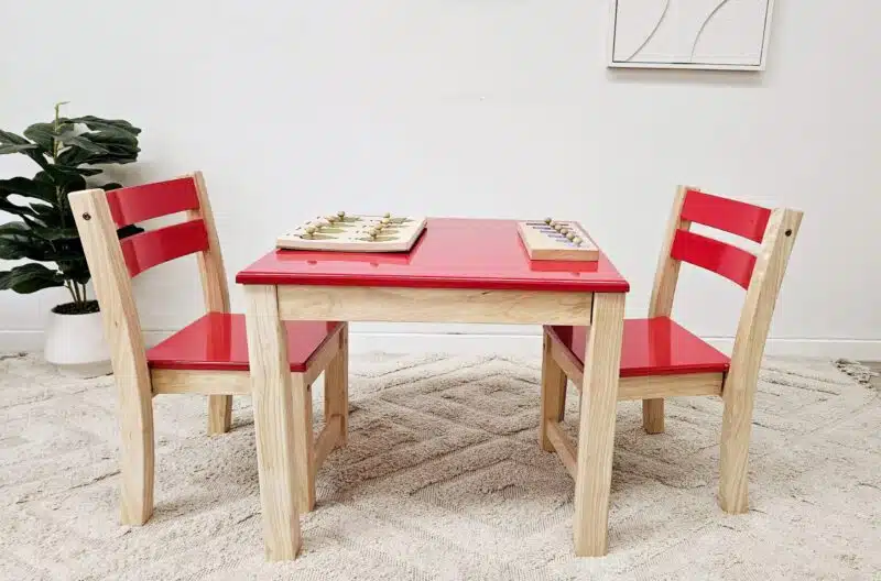 Red Top Timber Table with 2 Matching Chairs - Image 5