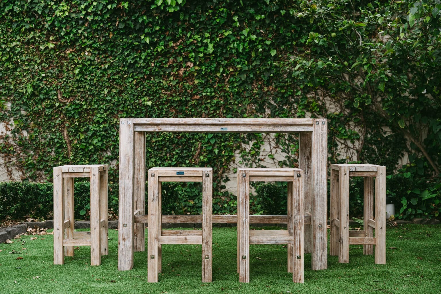 Sturdy Bar Sturdy Bar Set – White Eucalyptus Outdoor Table & Stools