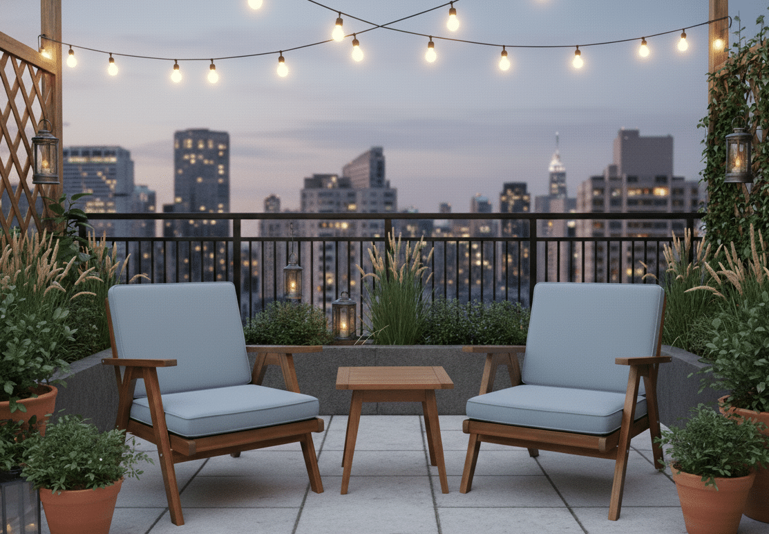 Luxury Wicker Folding Recliner Chair & Side Table Set