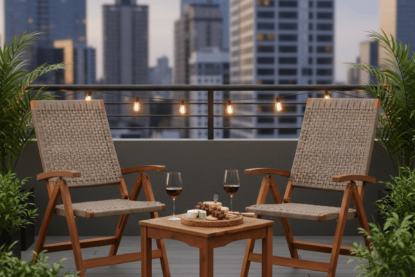 Wicker Folding Balcony Bistro Set - 3-Piece Outdoor Lounging