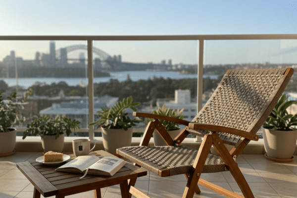 Luxury Wicker Folding Recliner Chair & Side Table Set