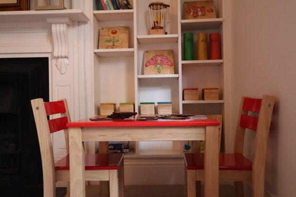 Red Top Timber Table with 2 Matching Chairs