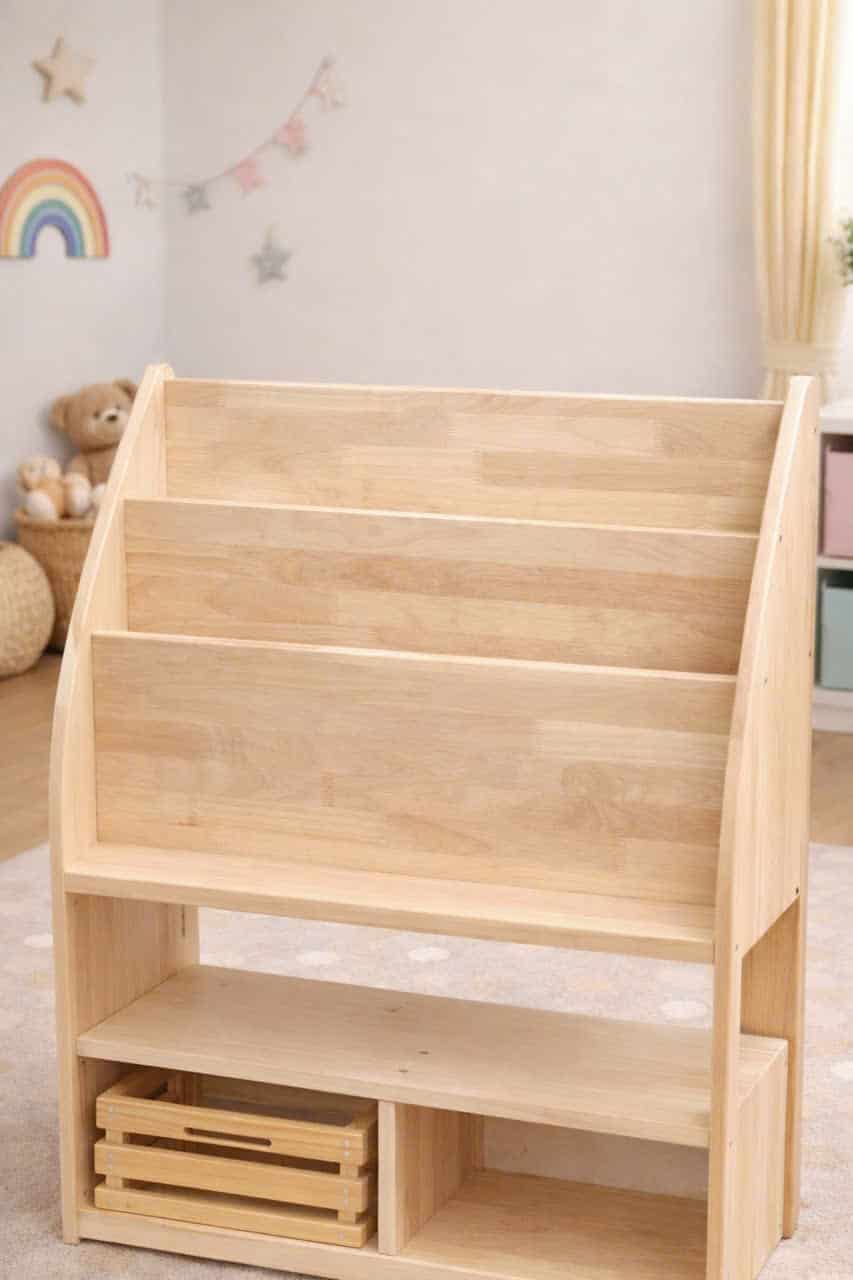 Bookshelf with bamboo storage crates - Image 2