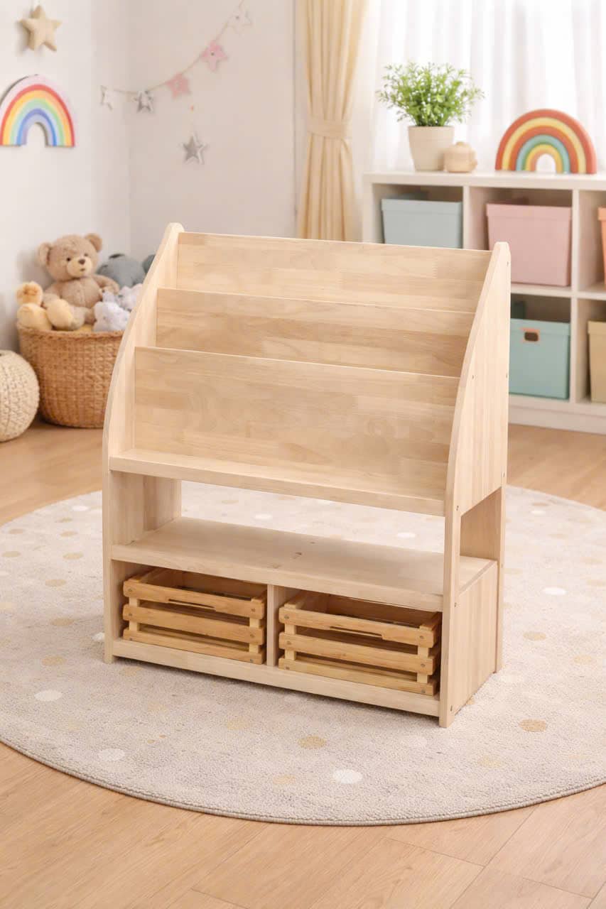 Bookshelf with bamboo storage crates - Image 3