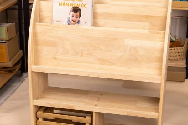 Bookshelf with bamboo storage crates-609