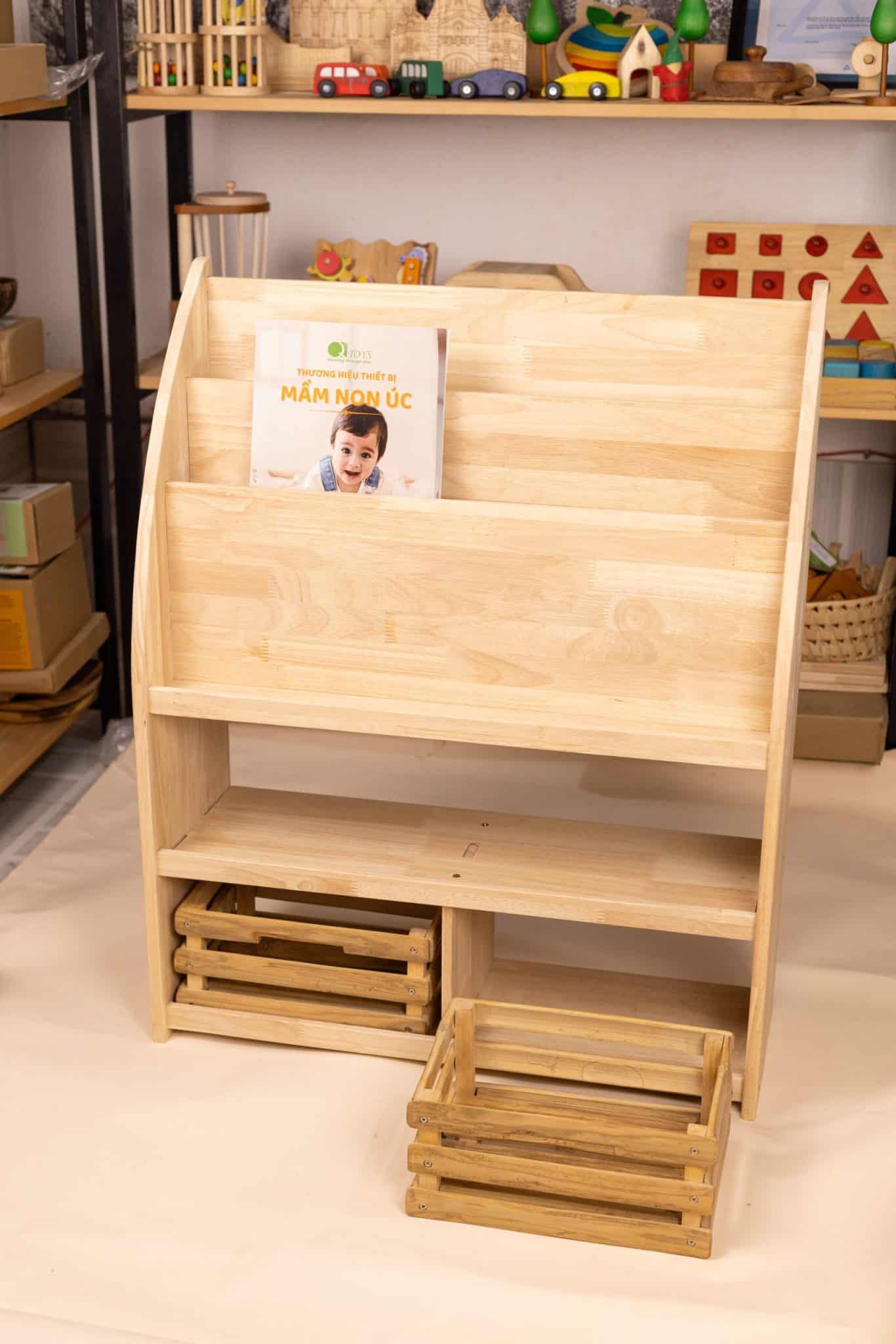 Bookshelf with bamboo storage crates-609